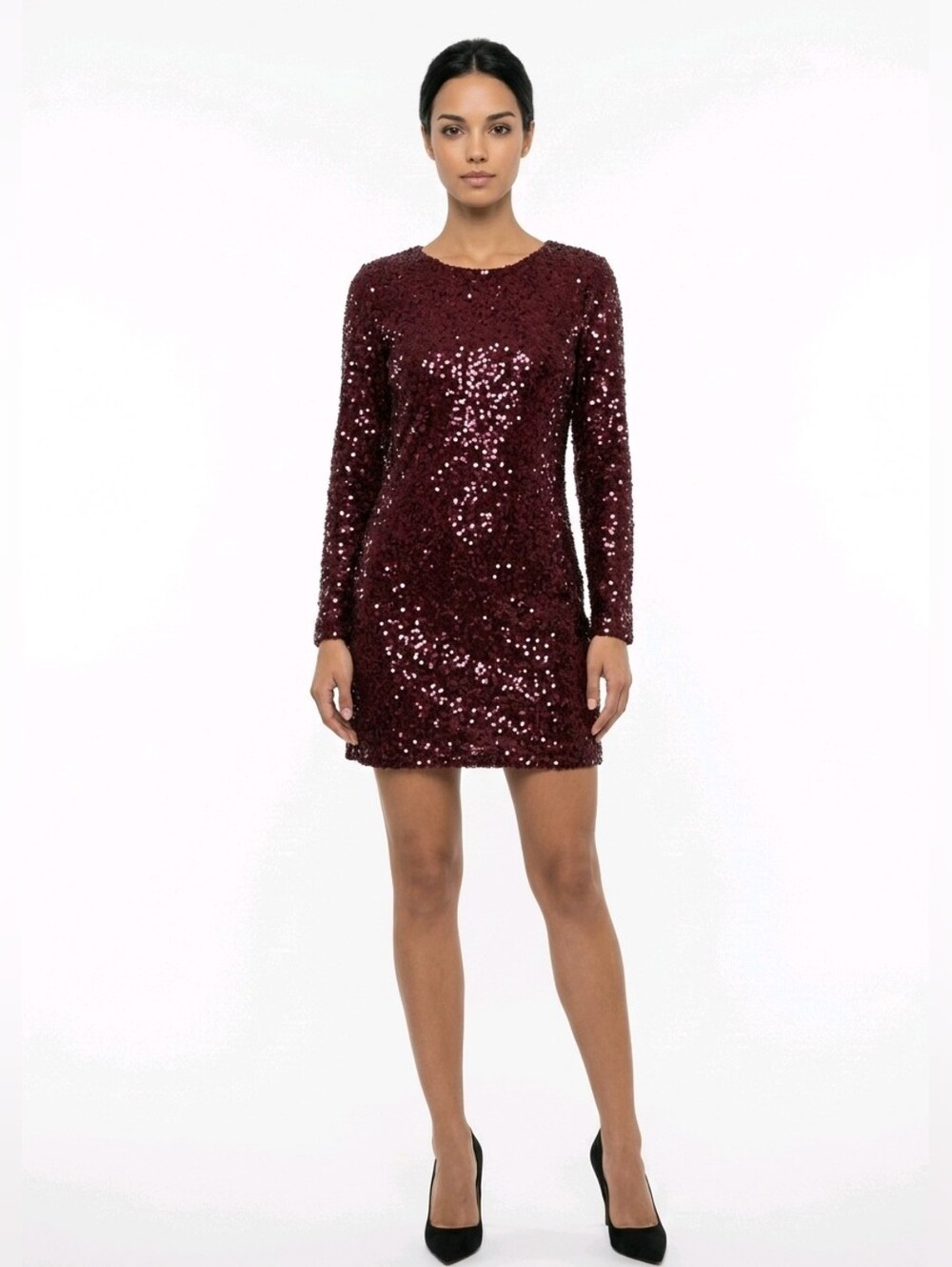 Studio 124 Sequin Dress XL Burgundy Wine Long Sleeve Holiday Party NWT